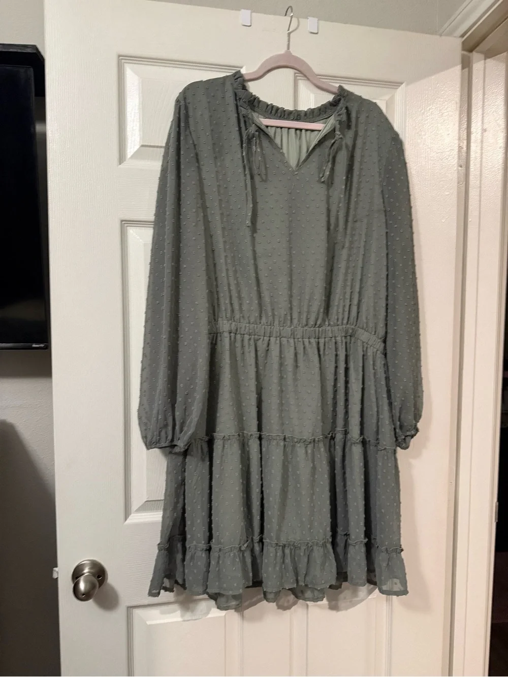 Chiffon Smocked Tiered Mini Dress - Sage Green